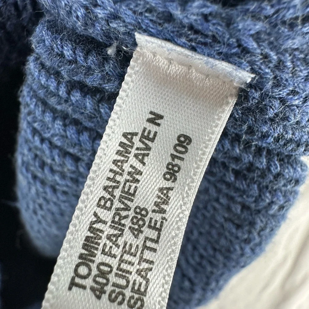Tommy Bahama Men's Large Blue Cotton Quarter Zip Sweater Diamond Cable‎ Knit